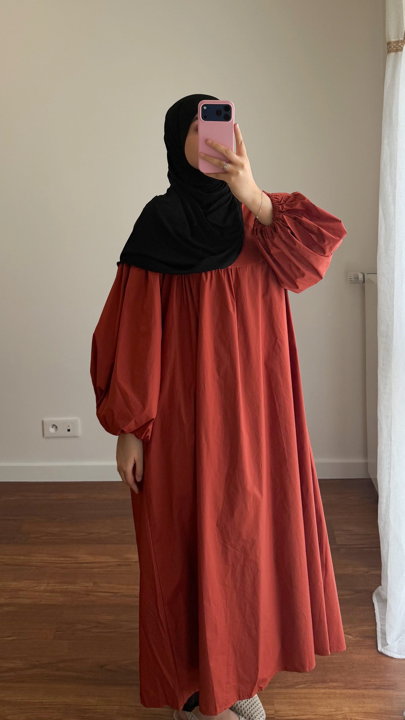 ROBE CLASSY POPELINE BRIQUE
