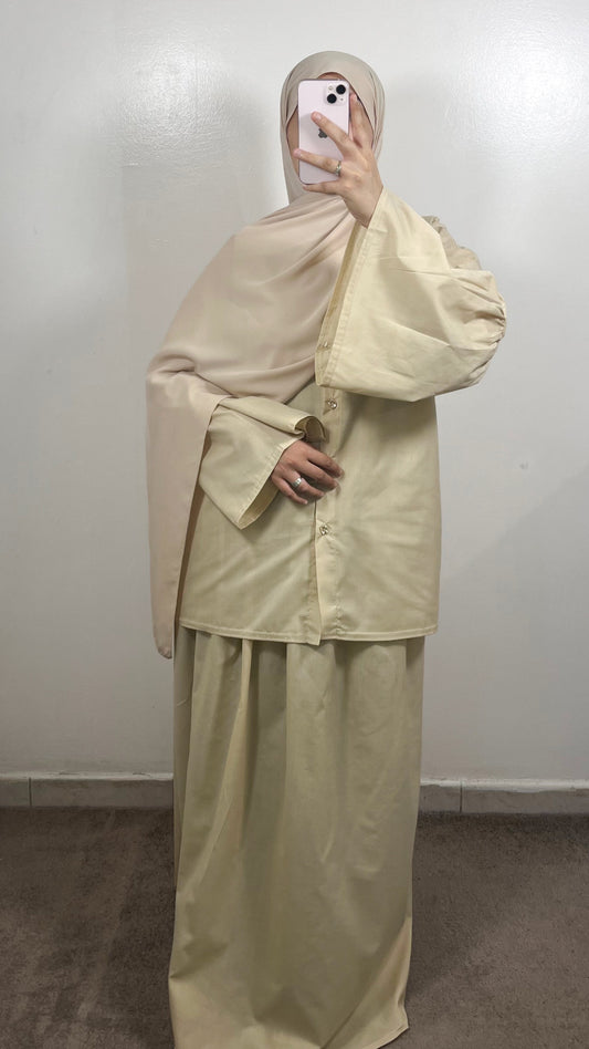 ENSEMBLE CLASSY CHEMISE + JUPE BEIGE