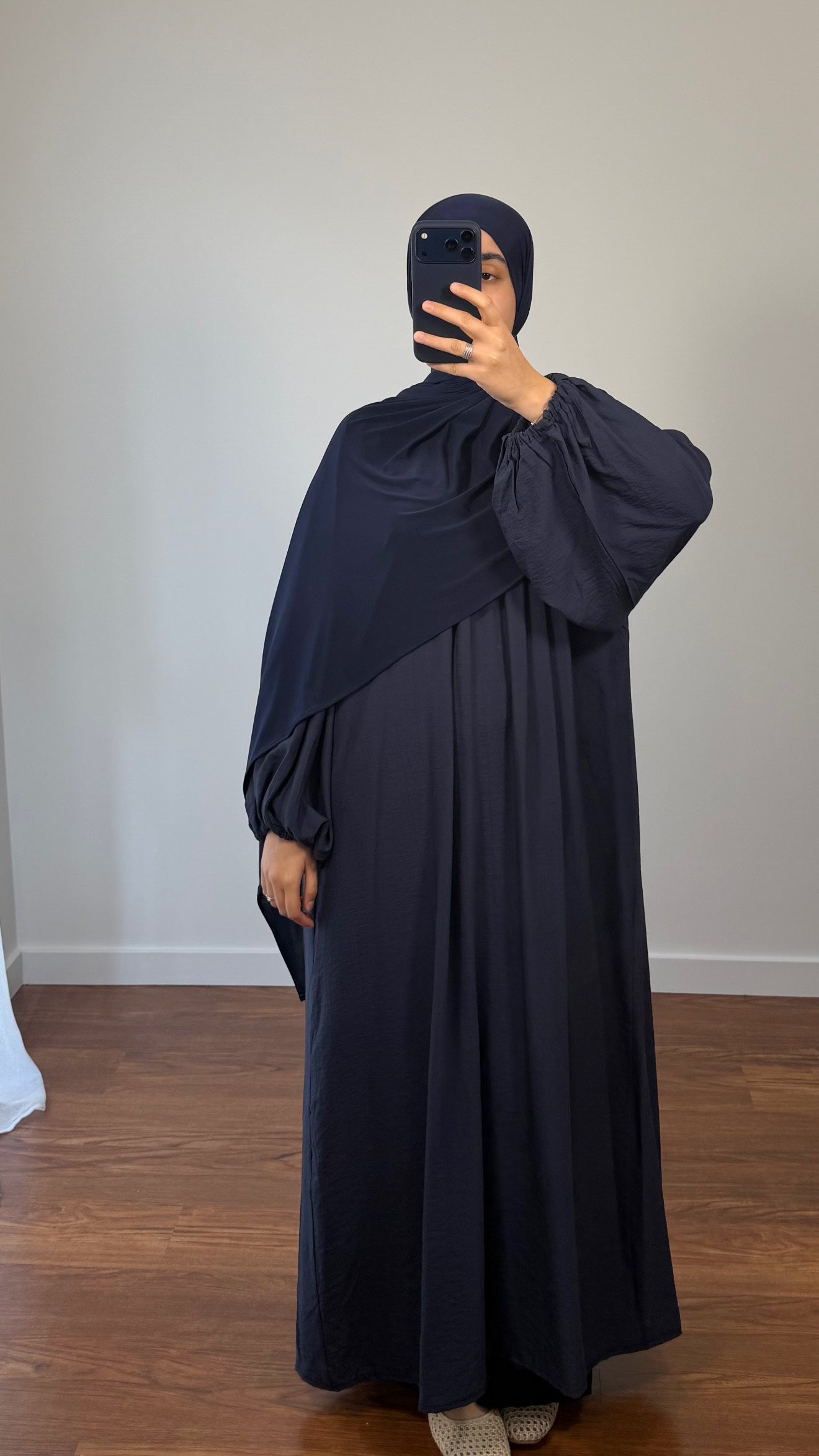 ABAYA AYAT MANCHES BOUFFANTES BLEU MARINE
