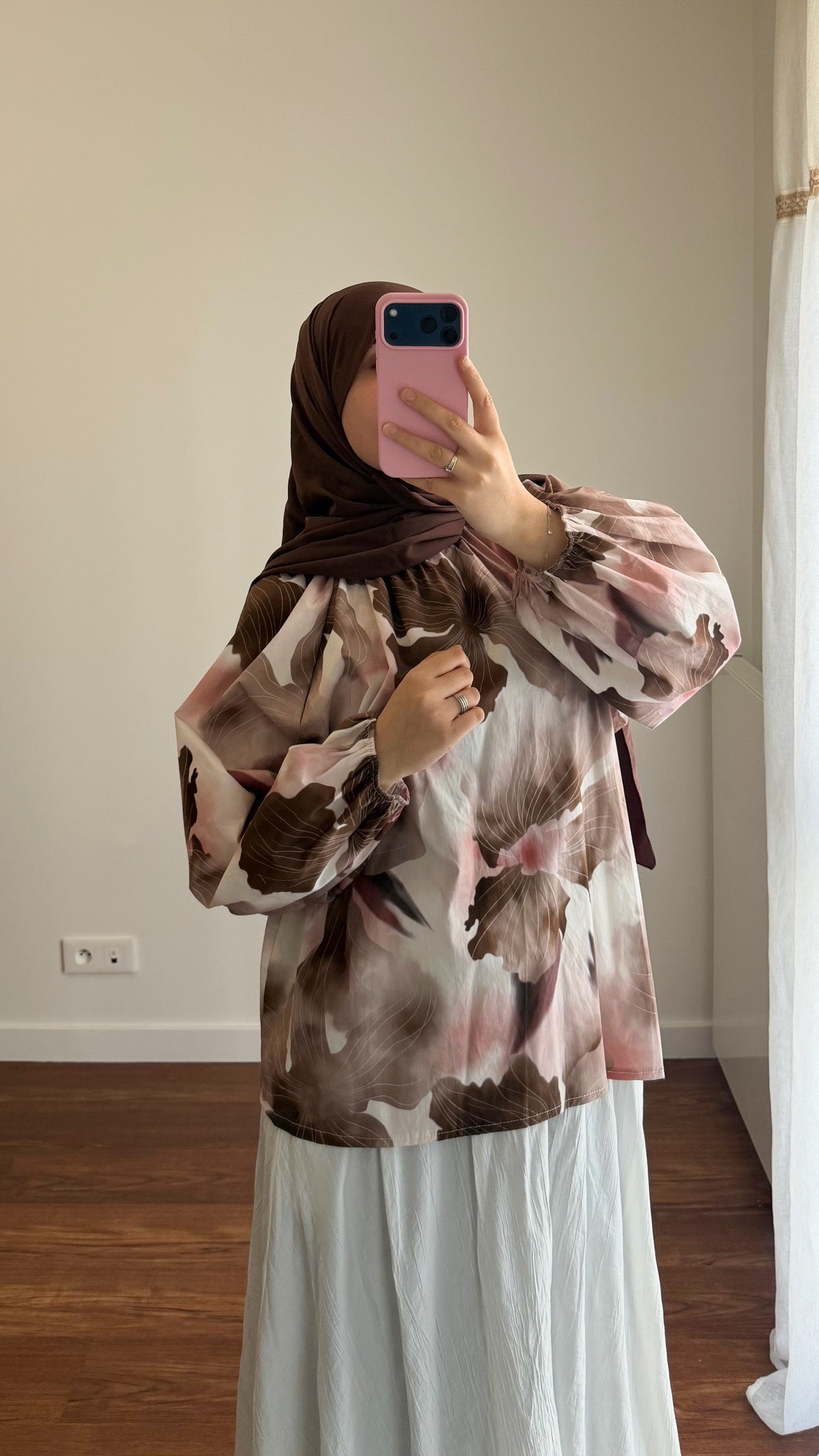 BLOUSE FLEURIE MARRON