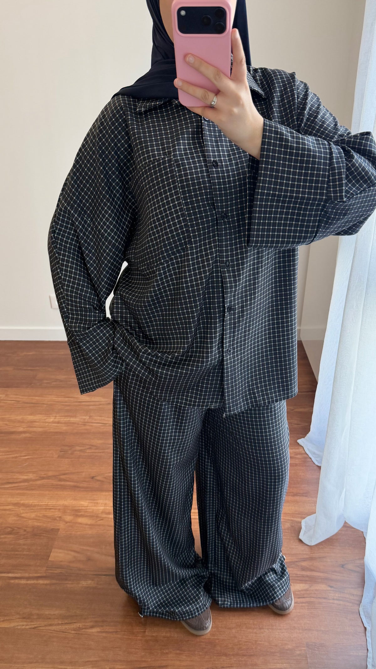 ENSEMBLE CHEMISE + PANTALON MOTIF CARREAUX BLEU NUIT