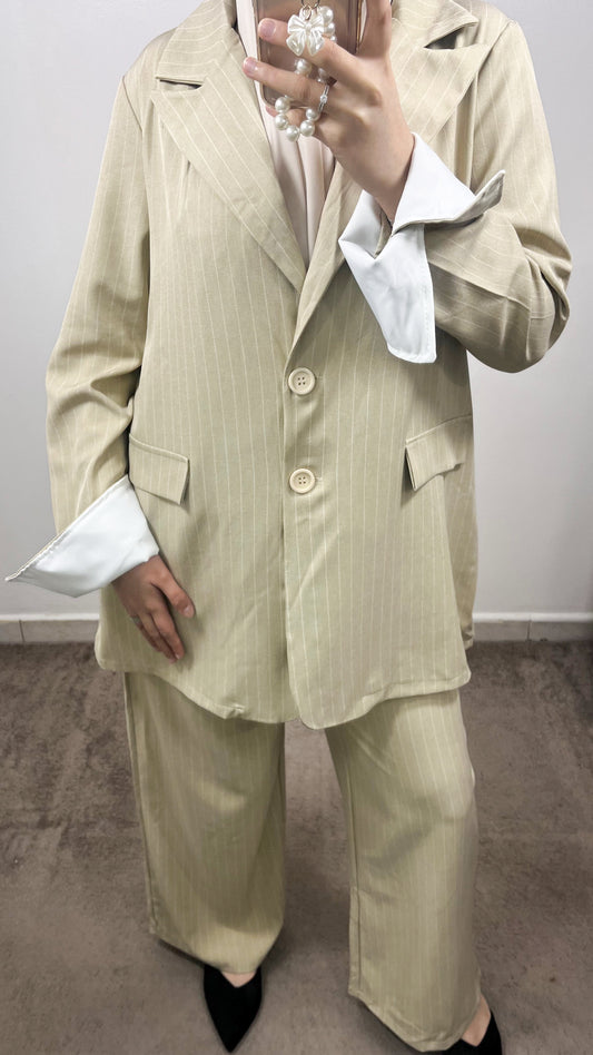 BEIGE STRIPED BLAZER SET