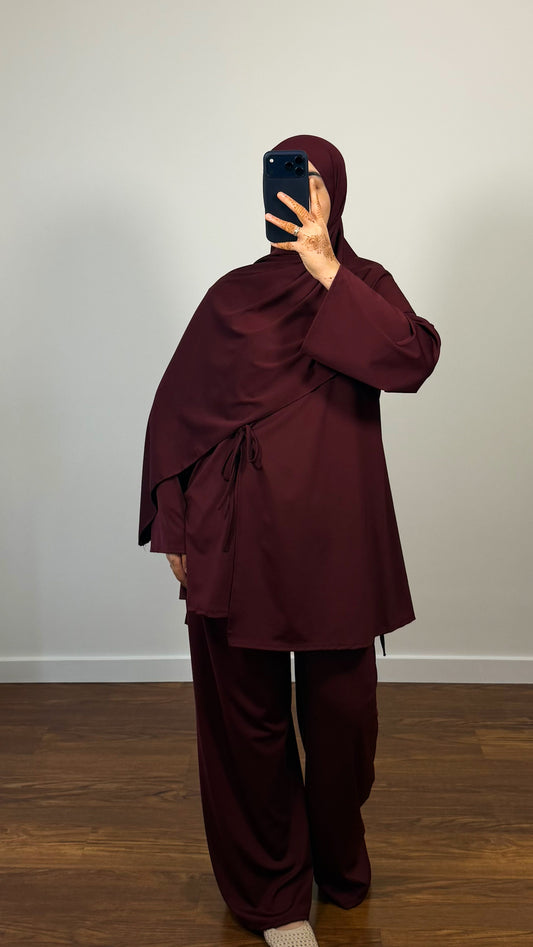 BURKINI FARAH 3 PIÈCES À NOUER BORDEAU