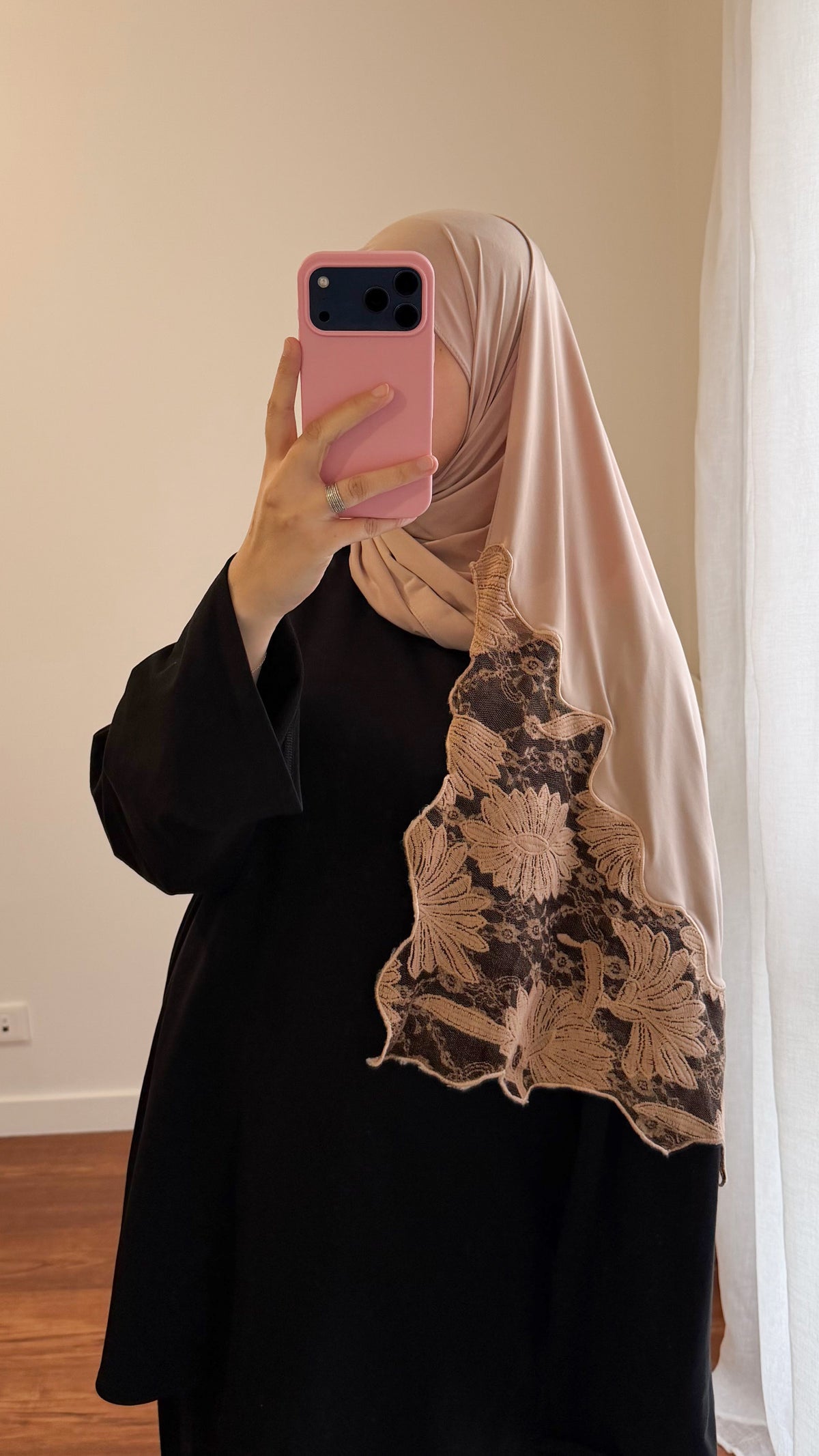 HIJAB JERSEY PREMIUM DENTELLE BEIGE