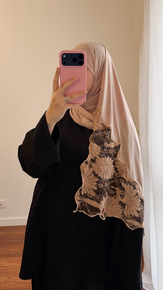 HIJAB JERSEY PREMIUM DENTELLE BEIGE