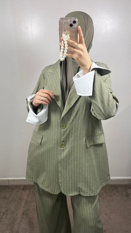 GREEN BLAZER STRIPE SET