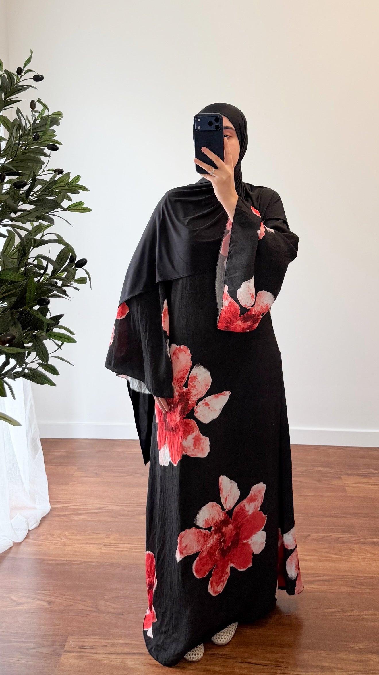 ROBE MOTIF FLEUR ROUGE/NOIR
