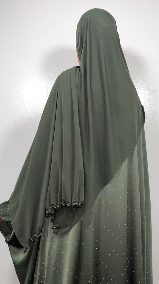 HIJAB JERSEY PREMIUM LUXURY RUFFED KHAKI GREEN