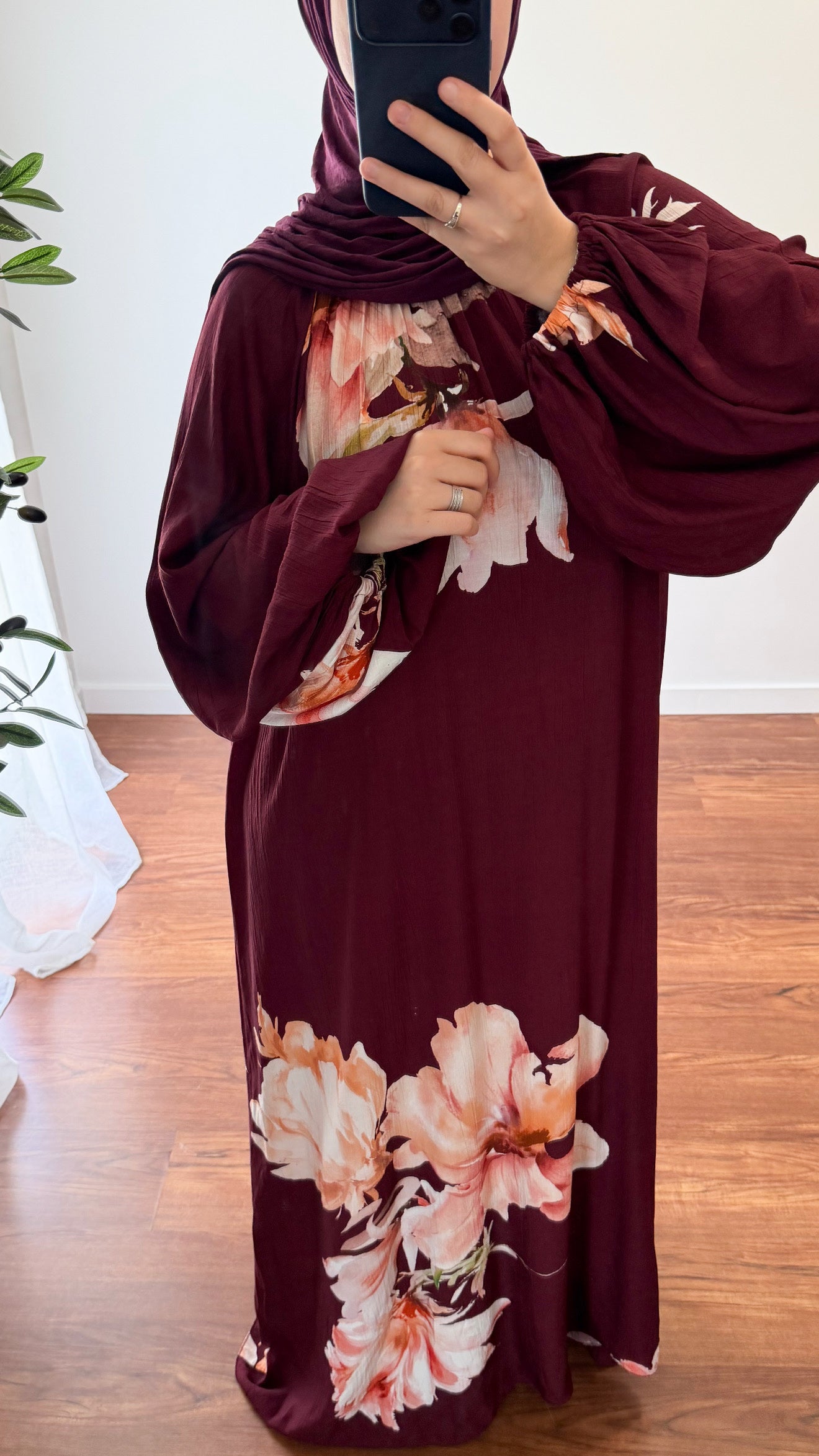 ABAYA FLEURIE BORDEAU