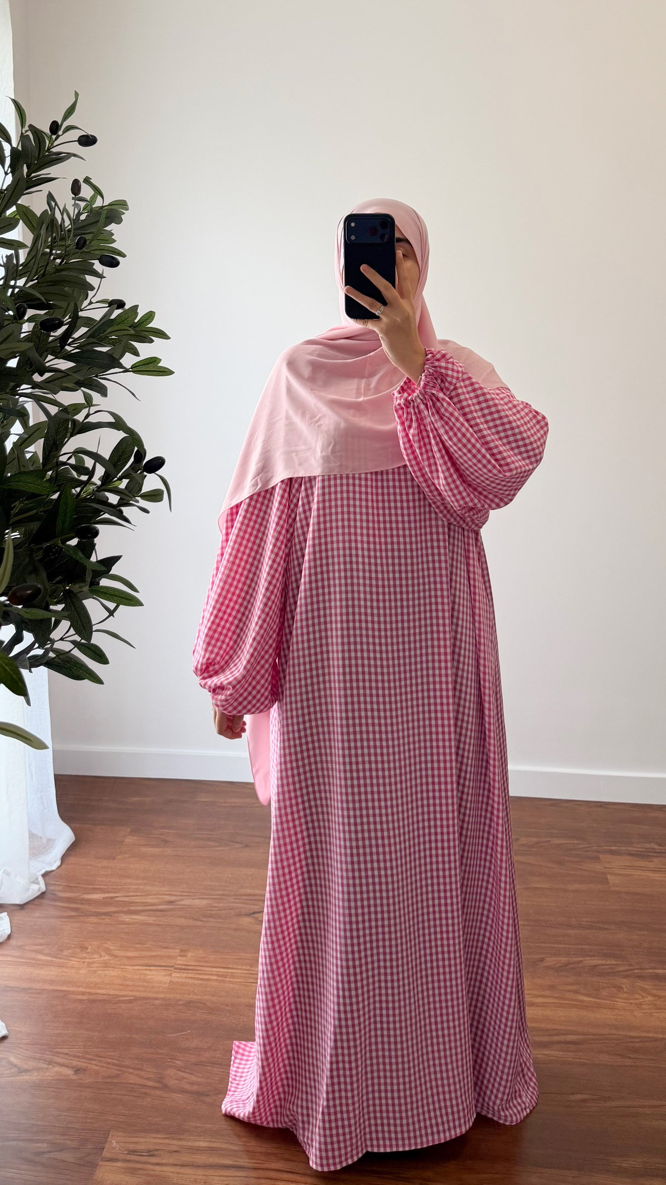 ABAYA VICHY ROSE FUSHIA