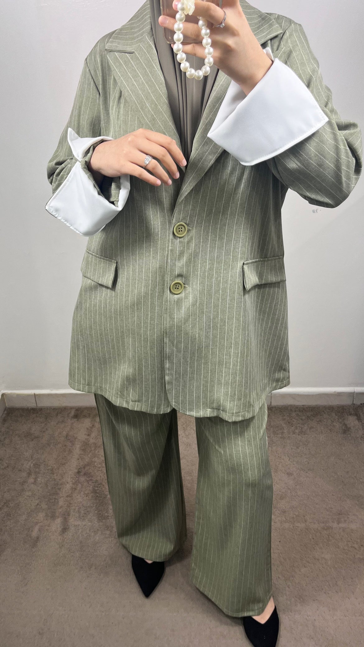 GREEN BLAZER STRIPE SET