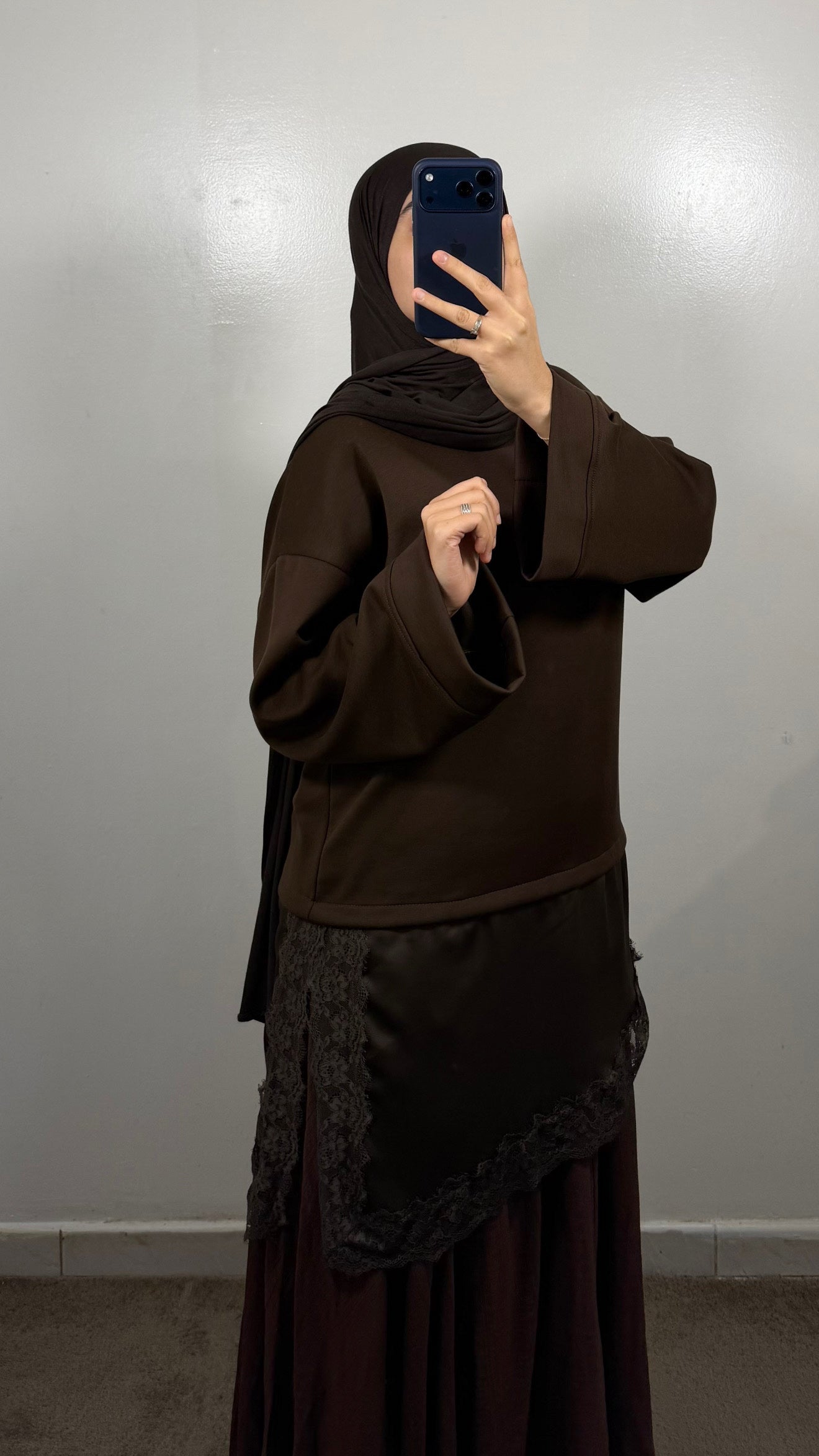 TOP T-SHIRT EPAIS DENTELLE MARRON