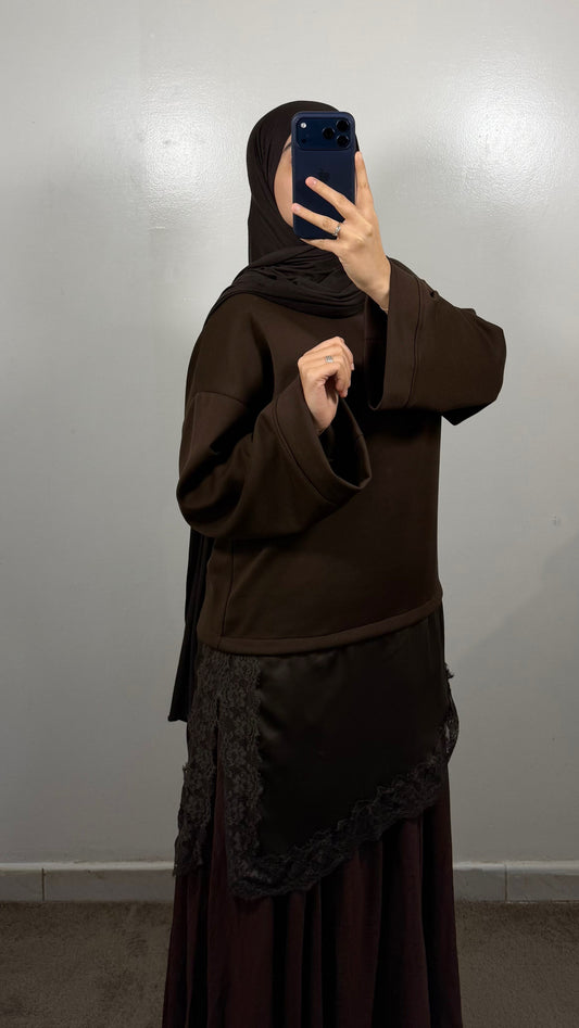 TOP T-SHIRT EPAIS DENTELLE MARRON