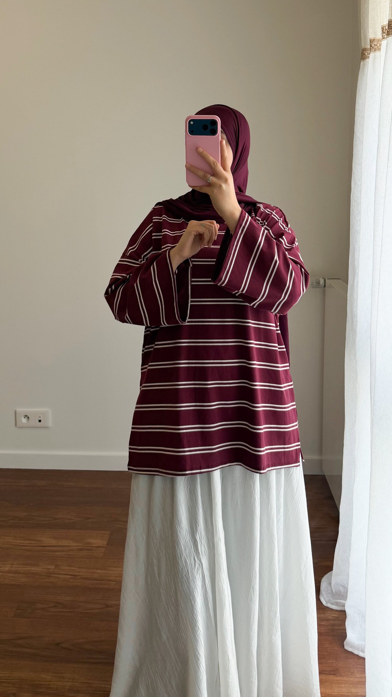 T-SHIRT RAYÉ OVERSIZE BORDEAU