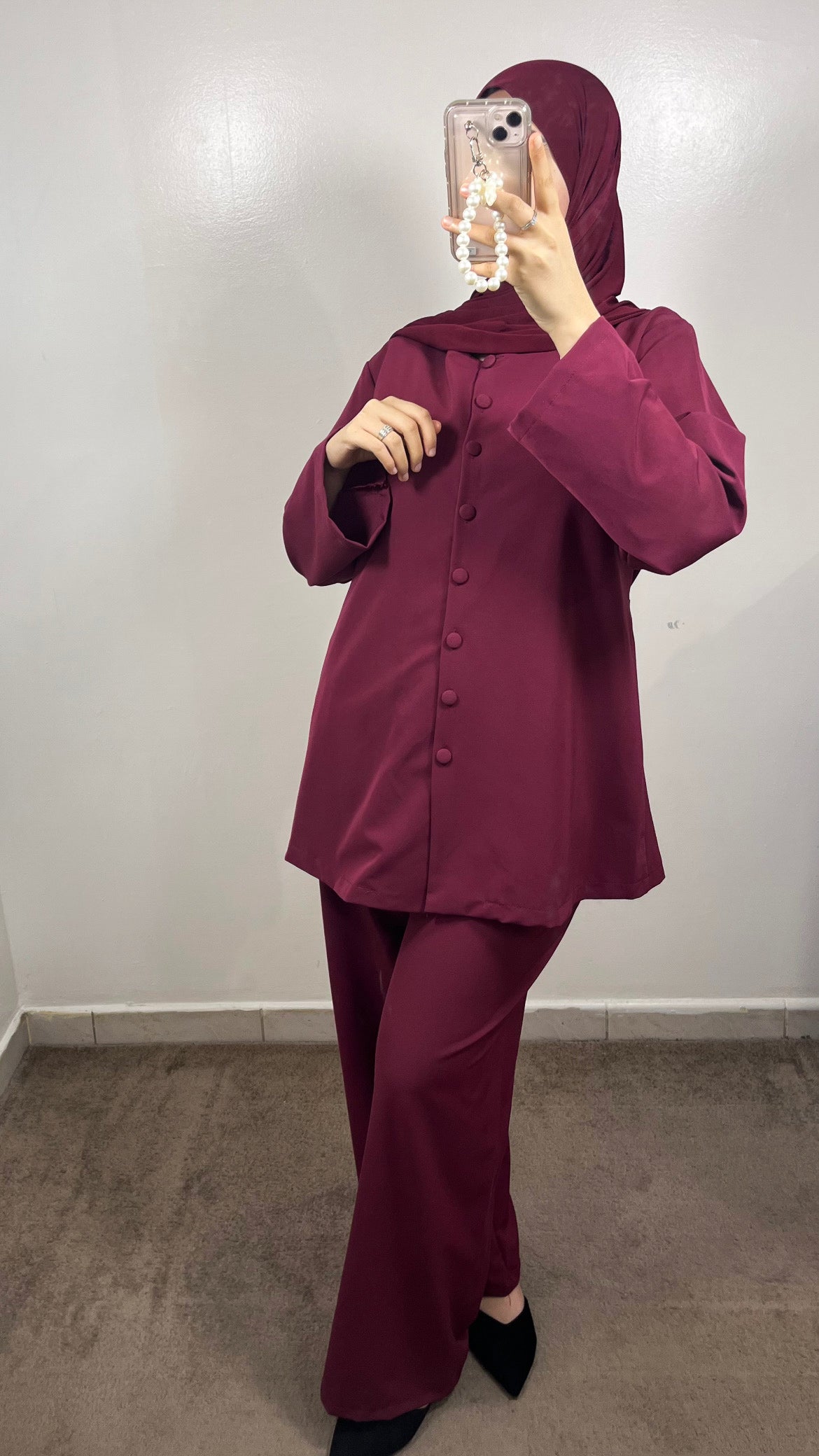 BURGUNDY BUTTONED SET