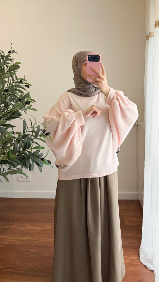PULL MANCHES BOUFFANTE ROSE PÂLE