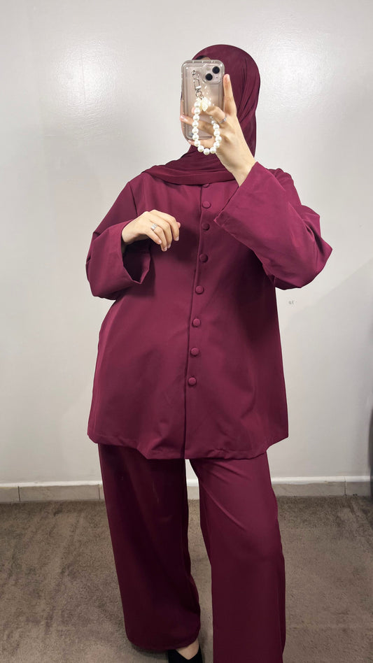 BURGUNDY BUTTONED SET