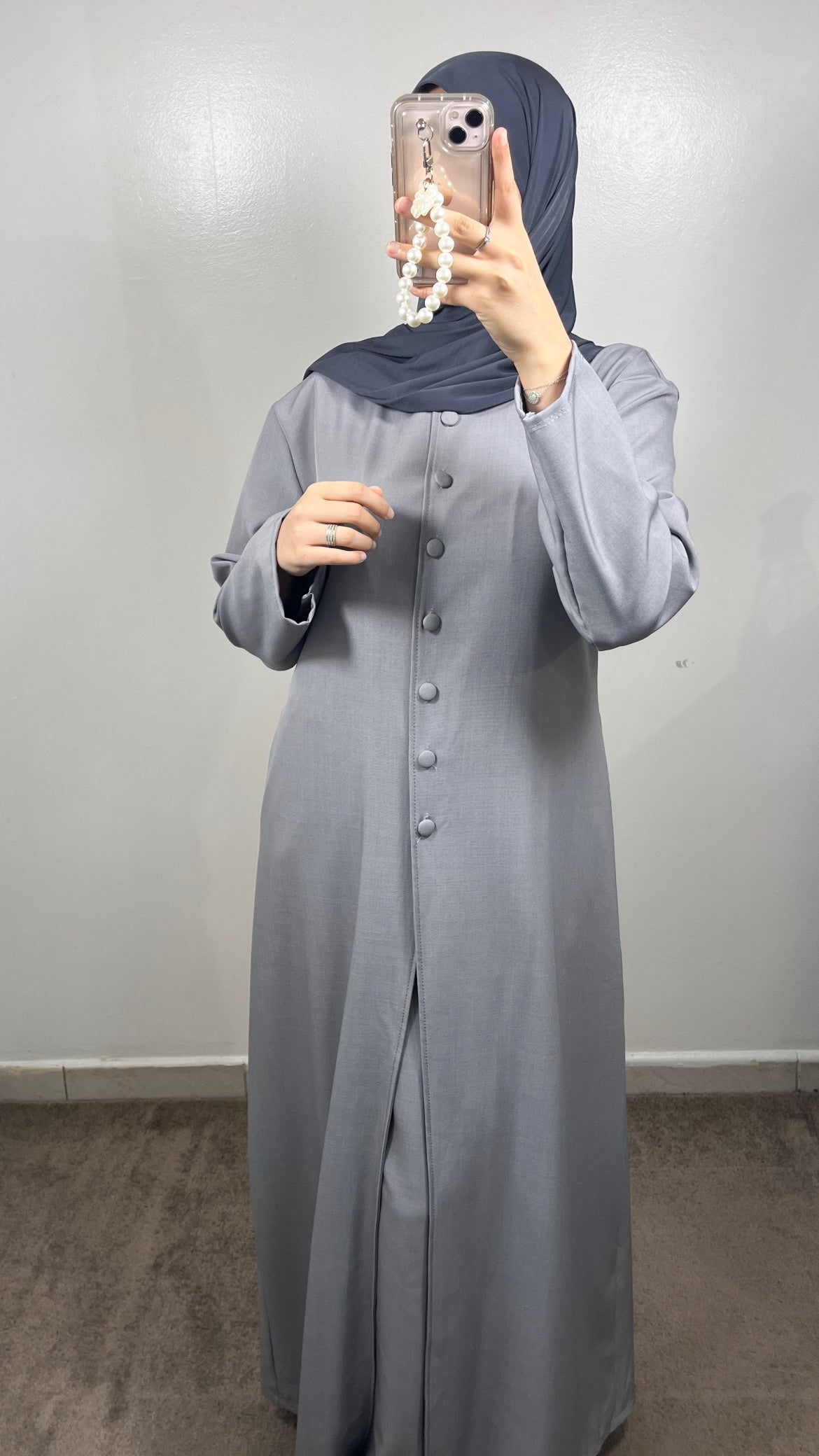 GREY BUTTONED SKIRT SET