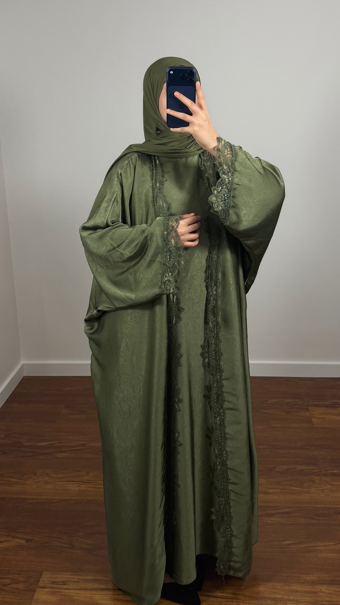 ENSEMBLE DINA KIMONO + SOUS ABAYA VERT KAKI
