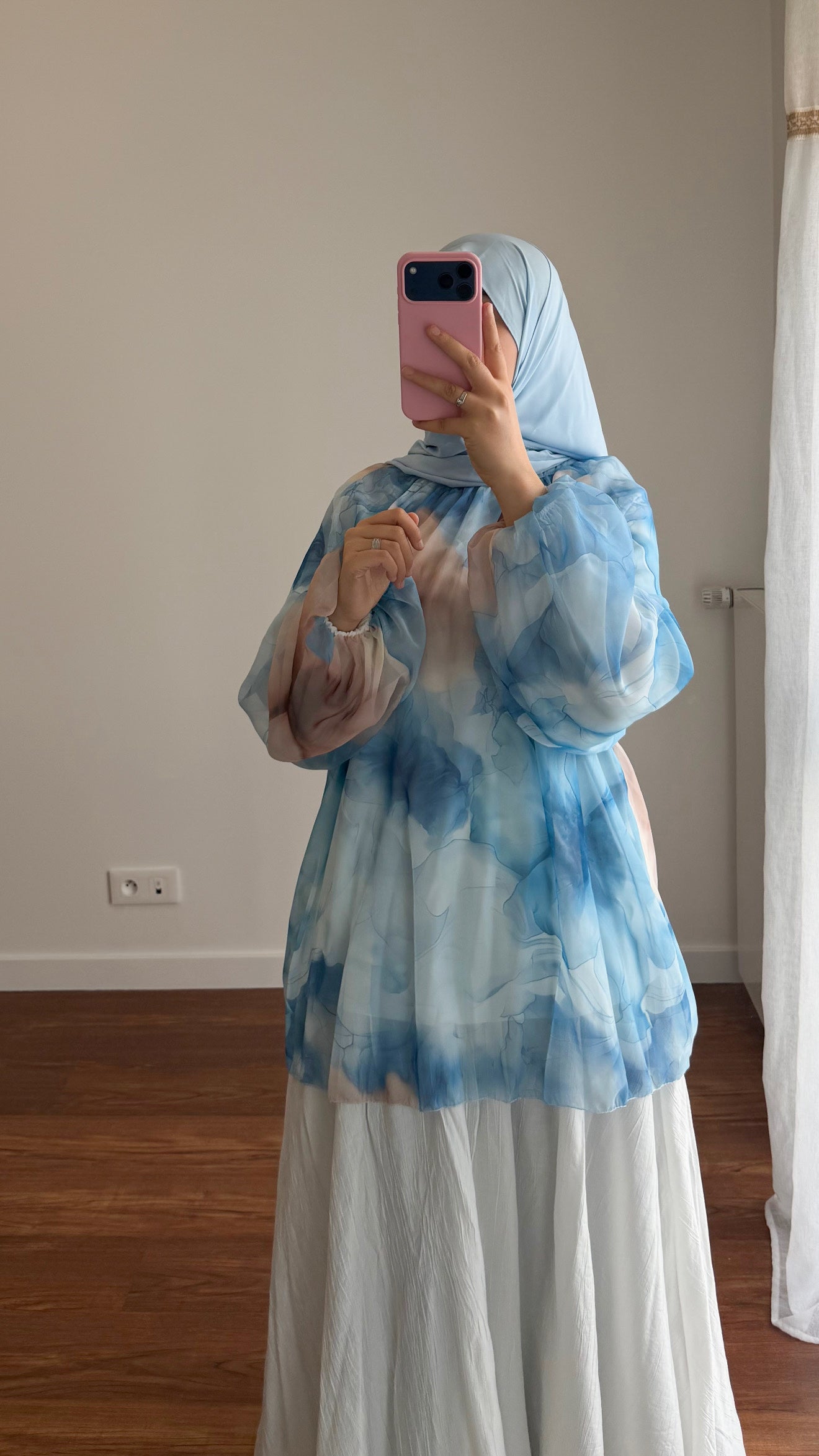 BLOUSE BICOLORE BLEU CIEL