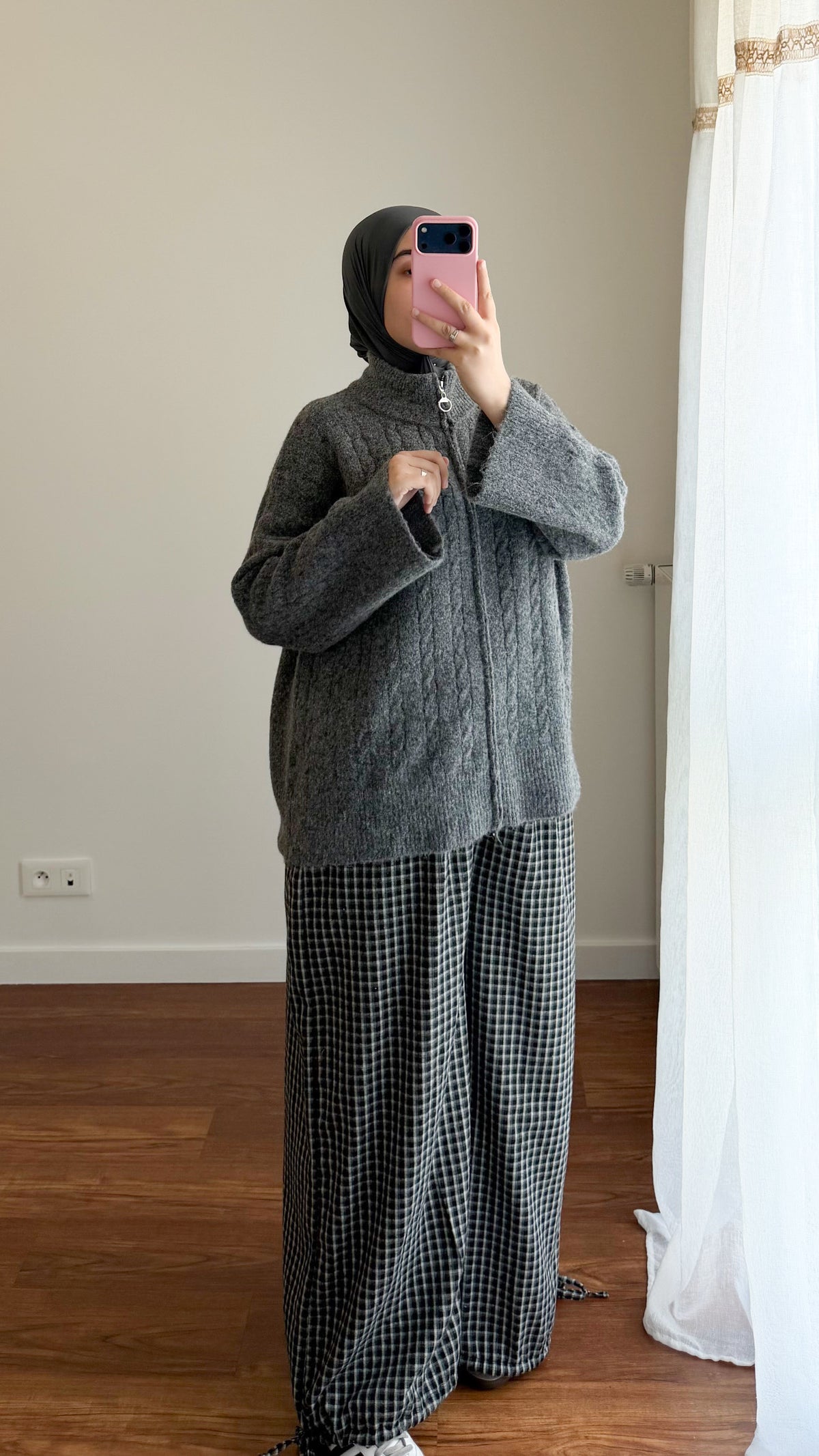 GILET ZIPPÉ MOTIF TORSADÉ GRIS