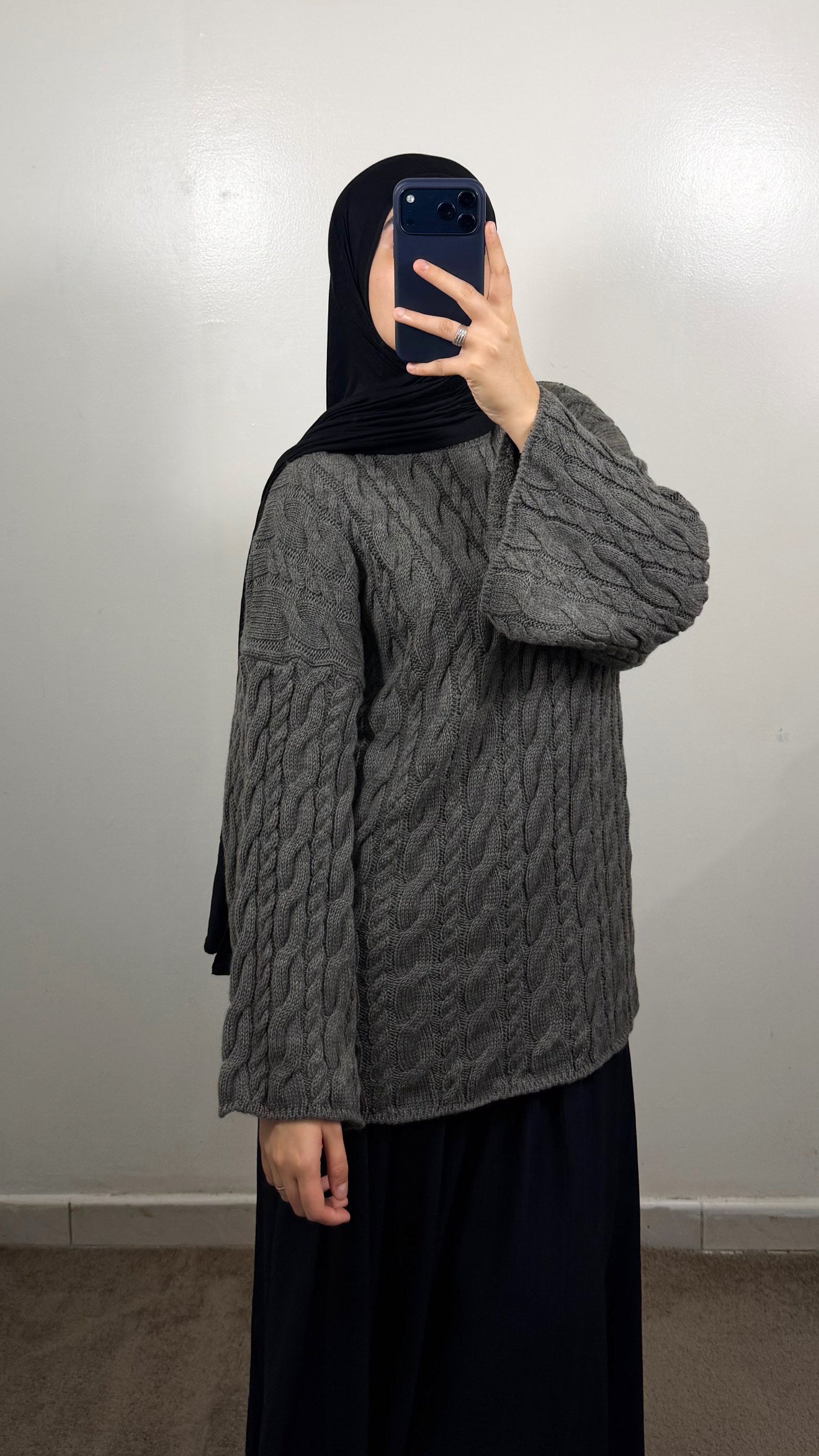 PULL MOTIF TORSADE GRIS