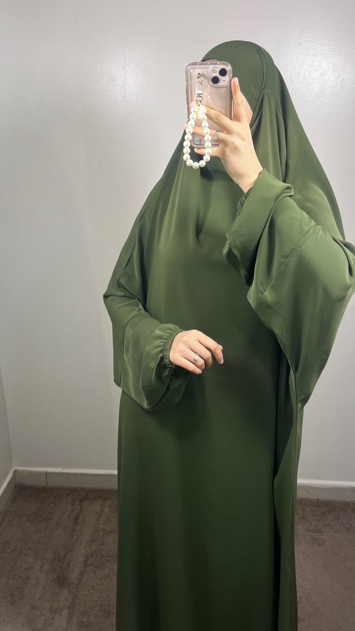 1 PIECE KHAKI GREEN JILBEB IN MEDINA SILK