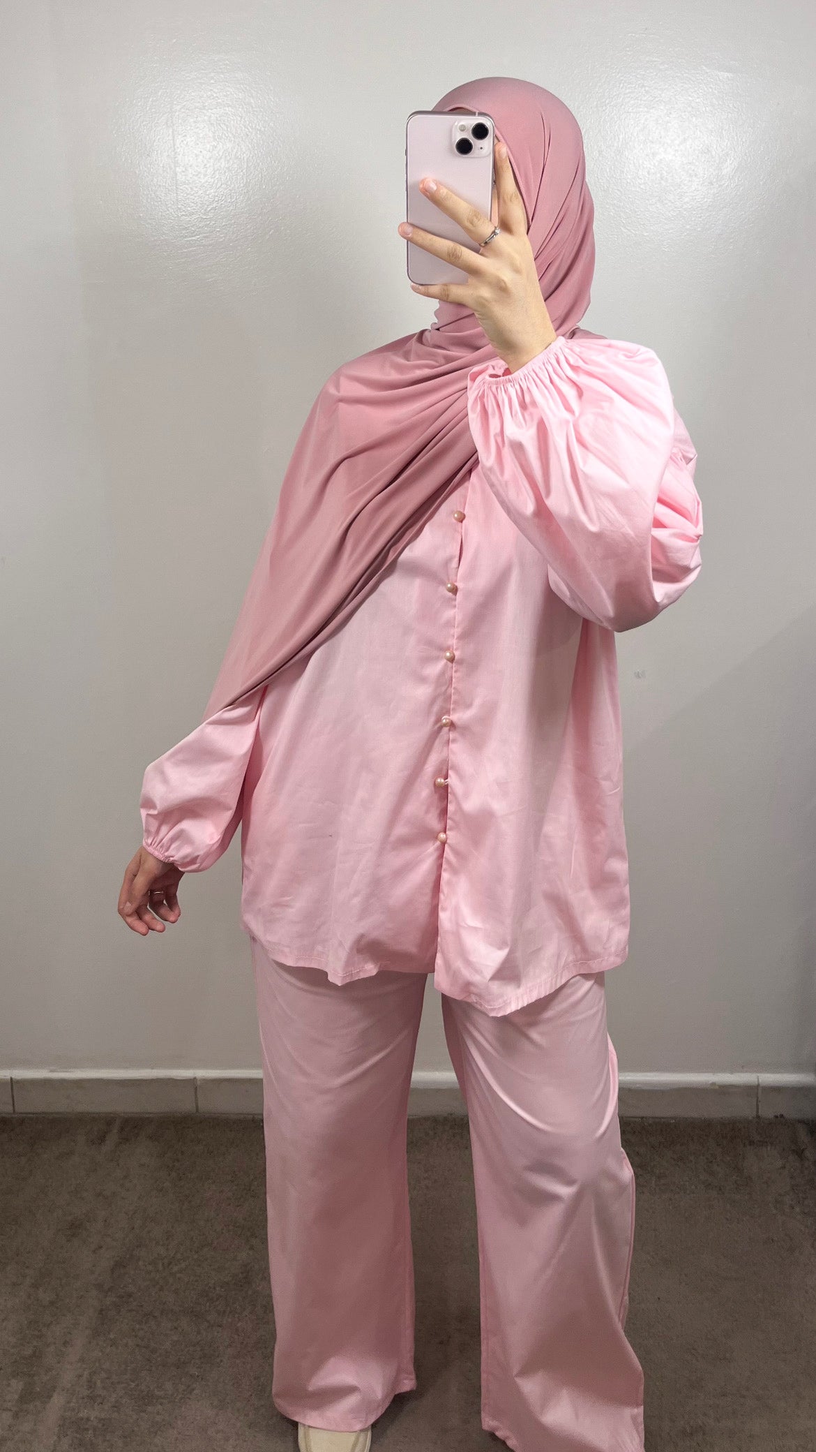 ENSEMBLE CHEMISE + PANTALON POPELINE ROSE