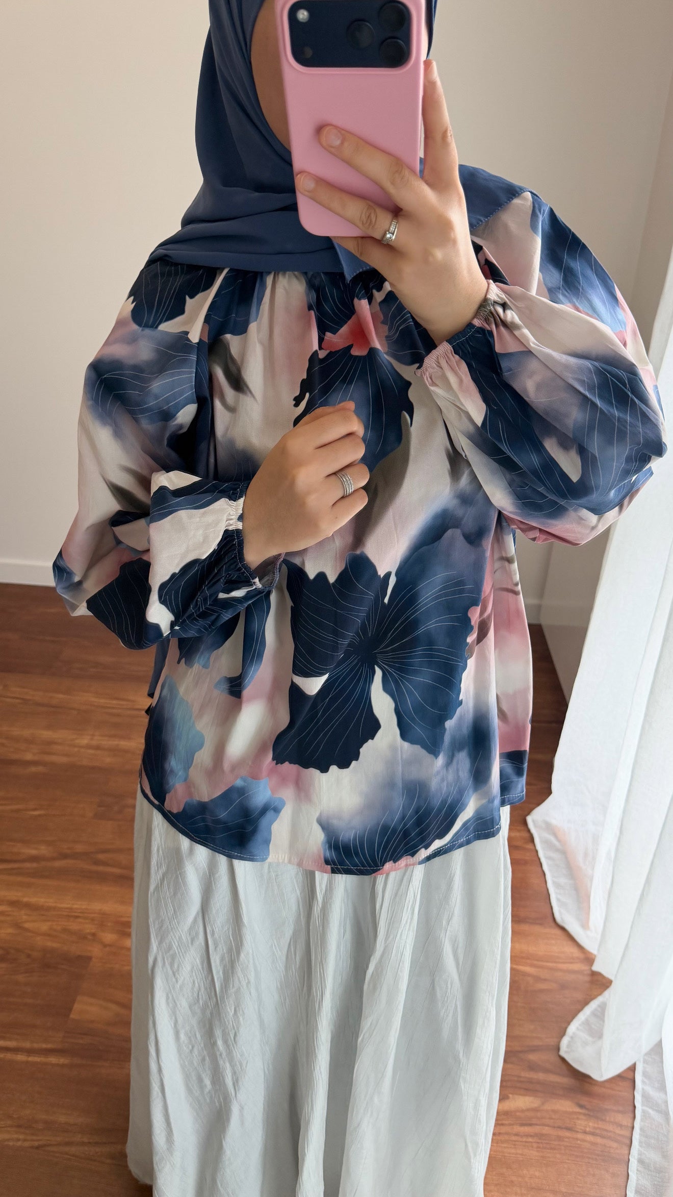 BLOUSE FLEURIE BLEU MARINE