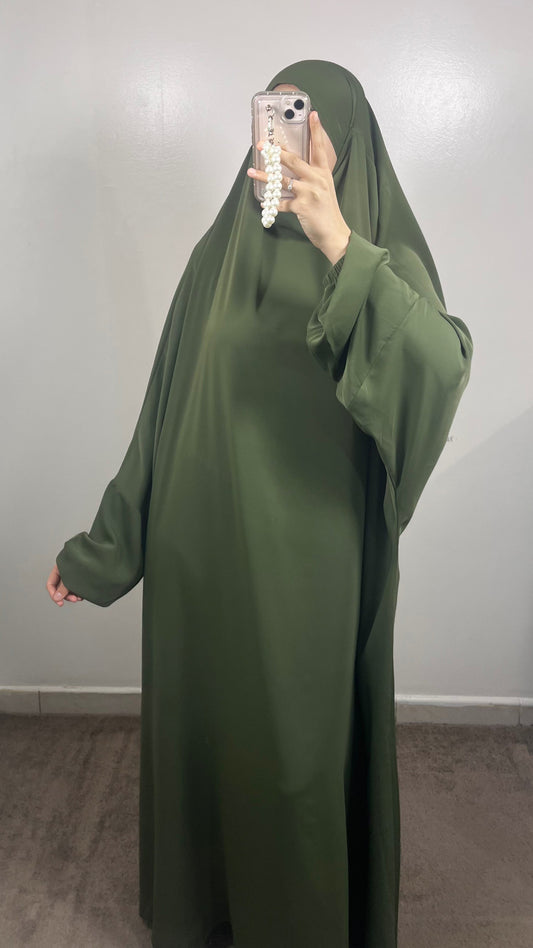 JILBEB 1 PIÈCE VERT KAKI EN SOIE DE MEDINE