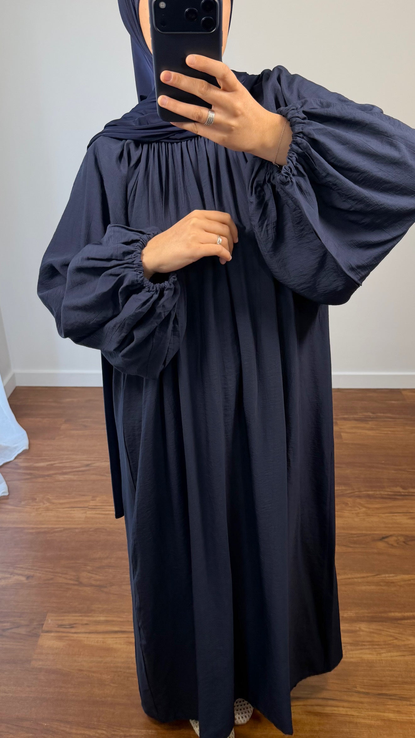 ABAYA AYAT MANCHES BOUFFANTES BLEU MARINE