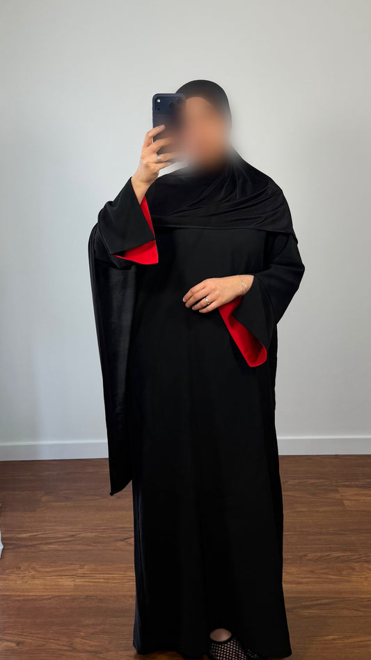 ABAYA INAYA NOIR/MANCHES ROUGE