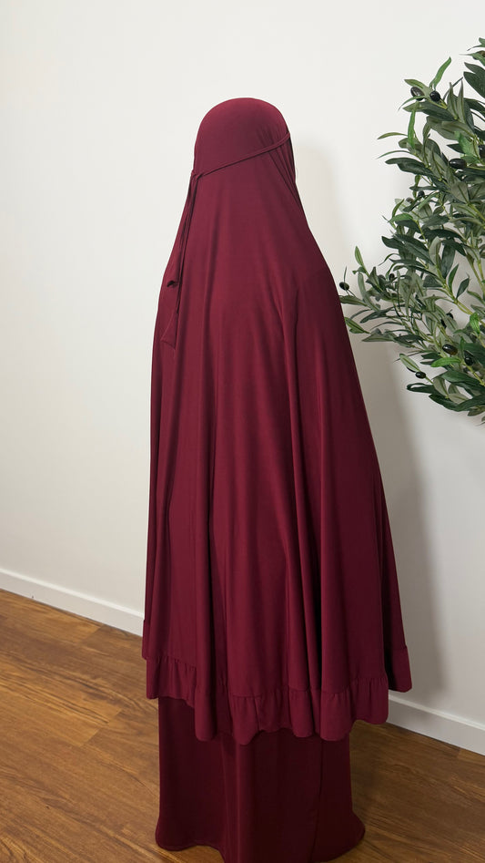 ENSEMBLE DE PRIÈRE MALAISIEN BORDEAU EN JERSEY PREMIUM