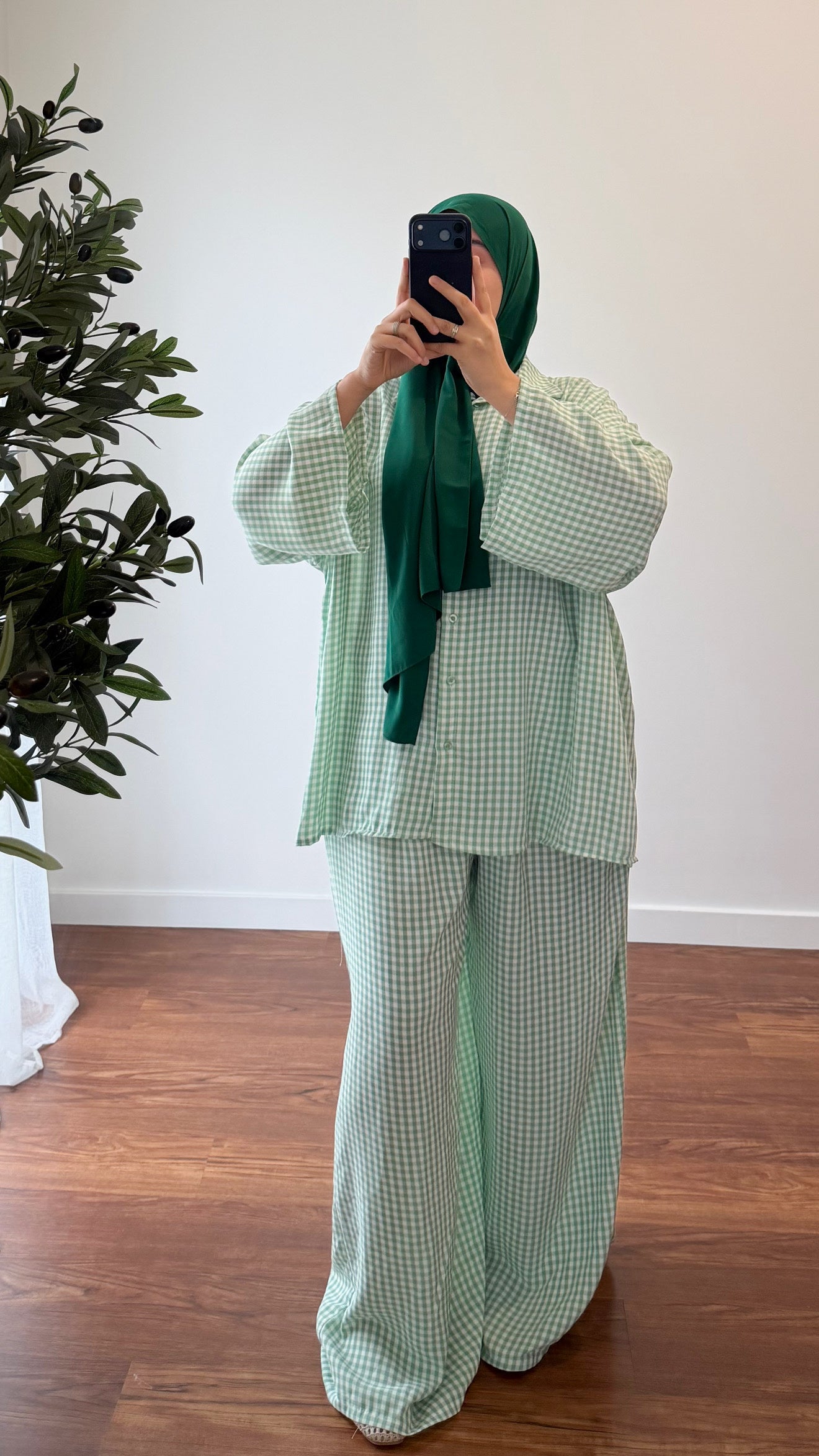 ENSEMBLE VICHY CHEMISE + PANTALON VERT
