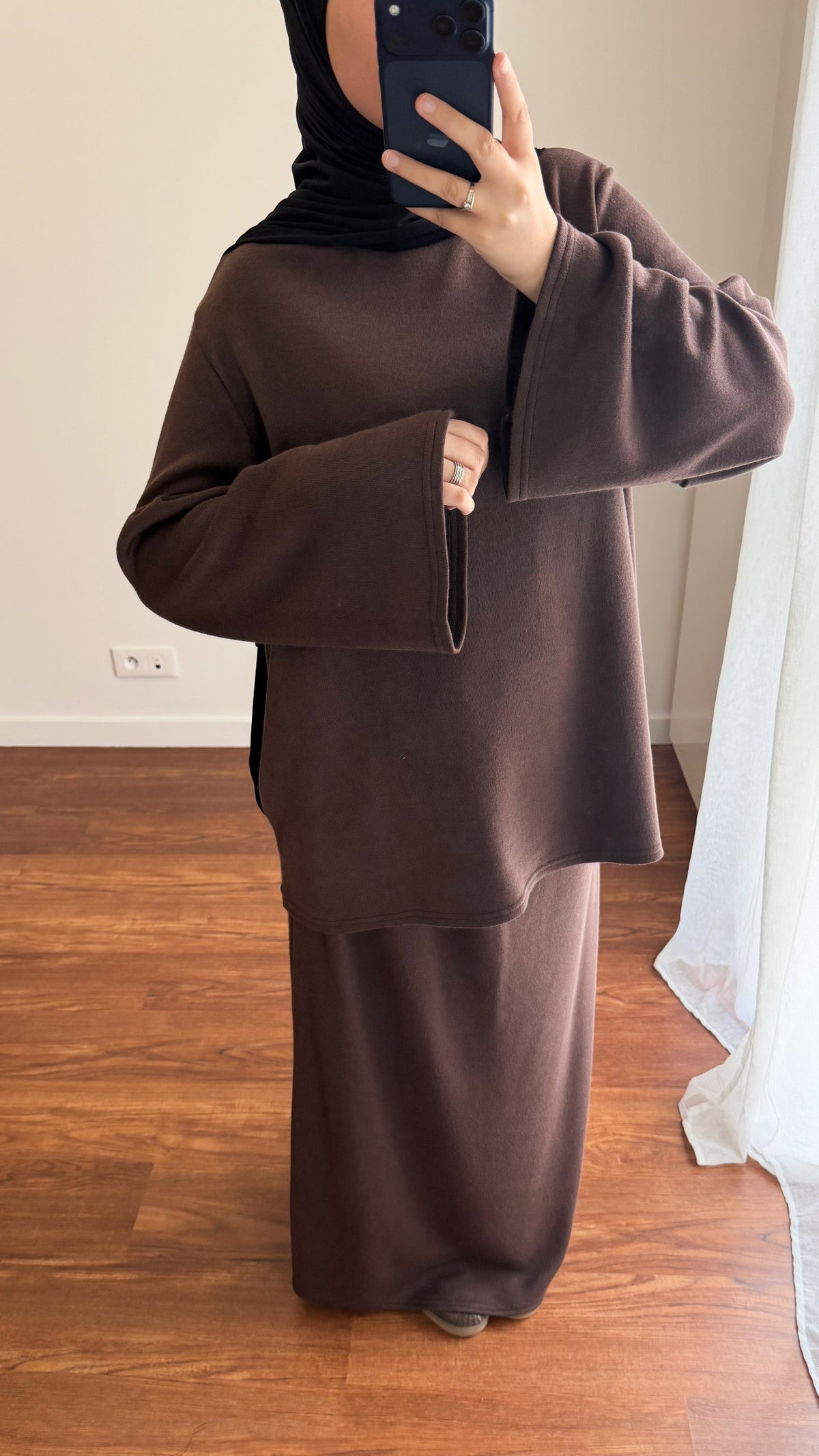 ENSEMBLE JUPE EN MAILLE MARRON