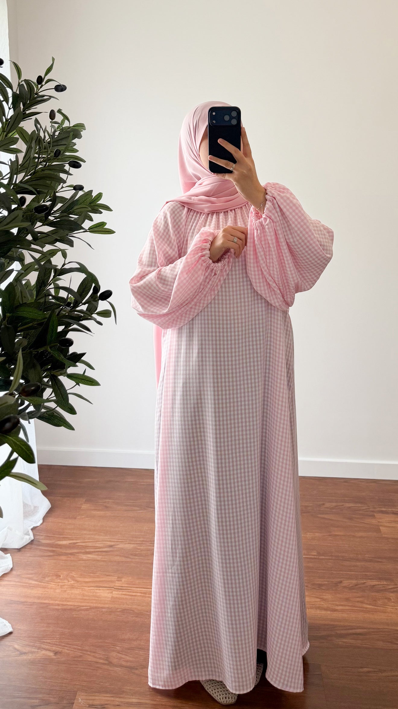 ABAYA VICHY ROSE CLAIR