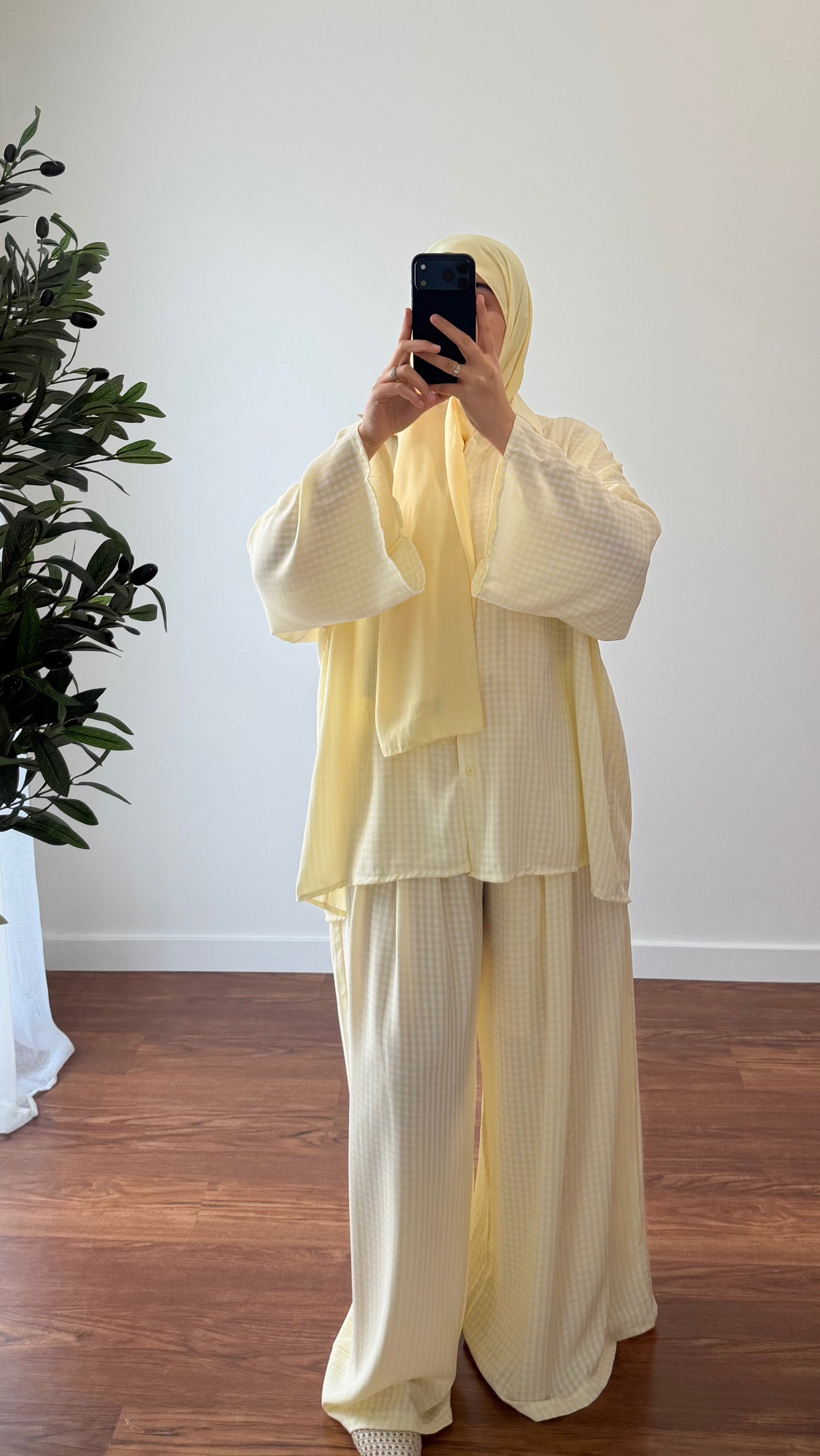 ENSEMBLE VICHY CHEMISE + PANTALON JAUNE