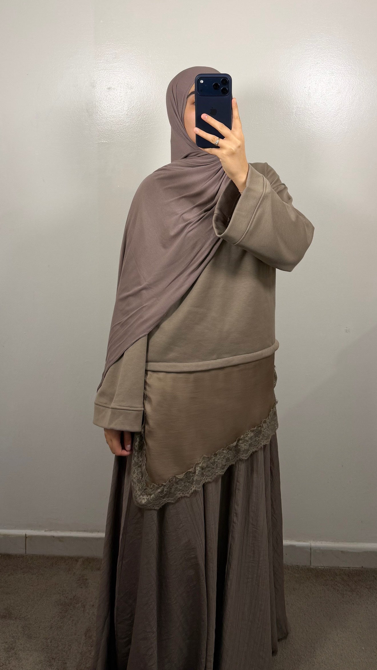 TOP T-SHIRT EPAIS DENTELLE TAUPE