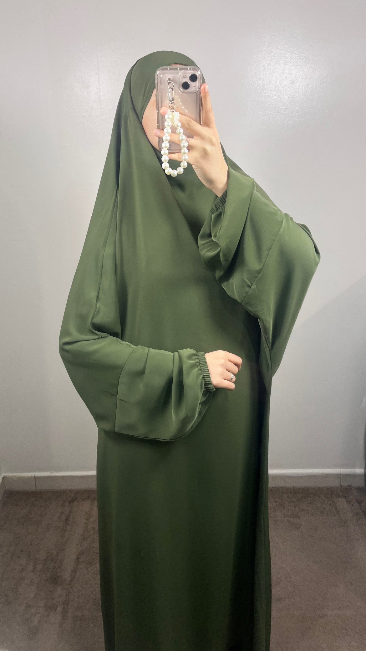 1 PIECE KHAKI GREEN JILBEB IN MEDINA SILK