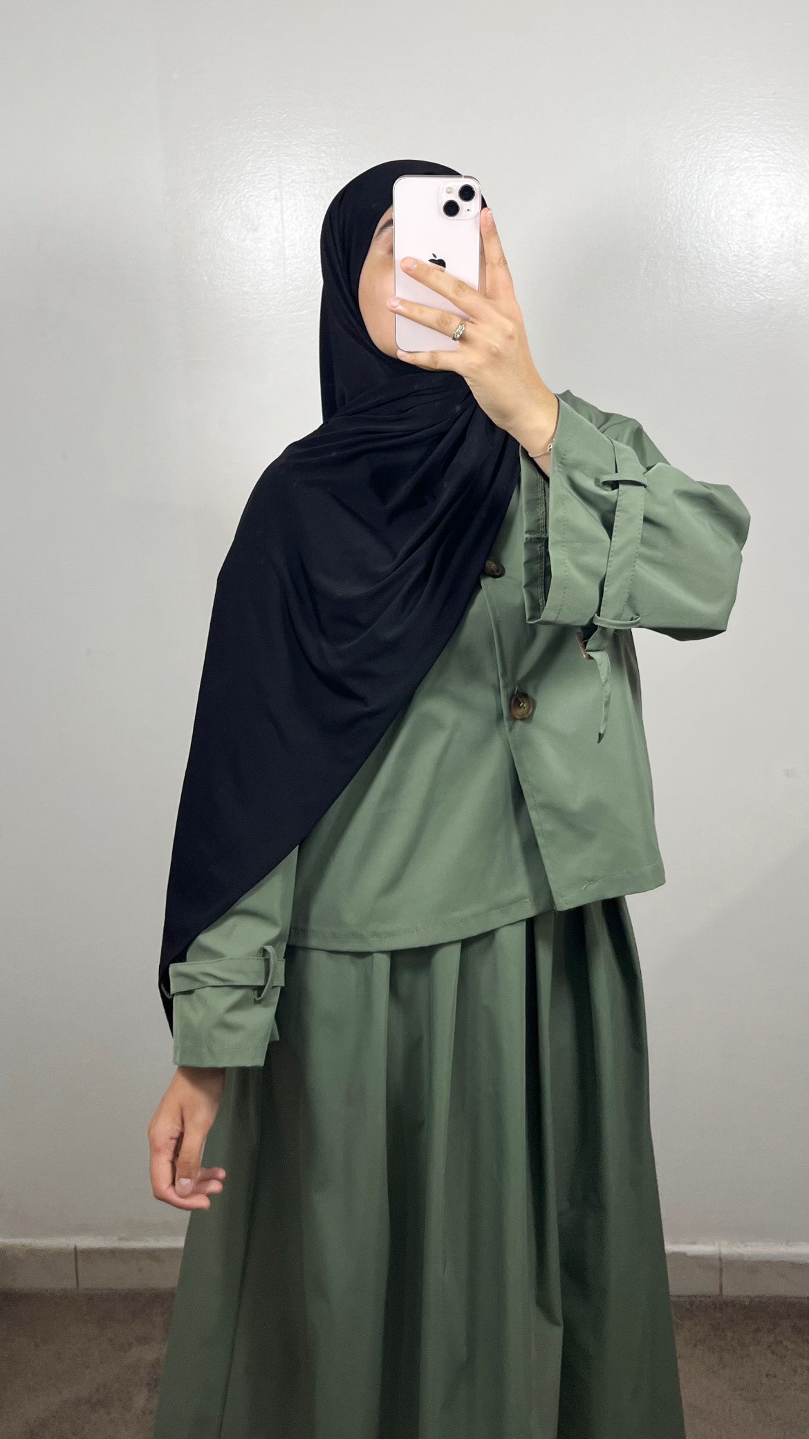 ENSEMBLE TRENCH VESTE + JUPE VERT
