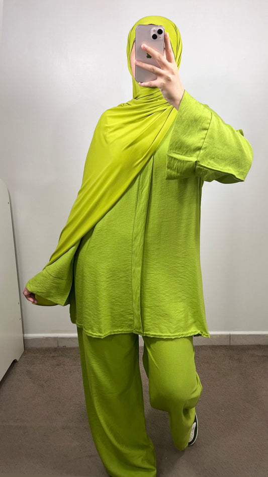 ENSEMBLE EFFET LIN VERT POMME