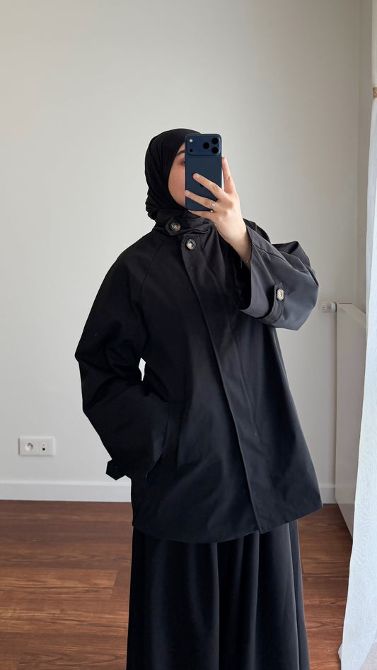 TRENCH MI-LONG OVERSIZE NOIR