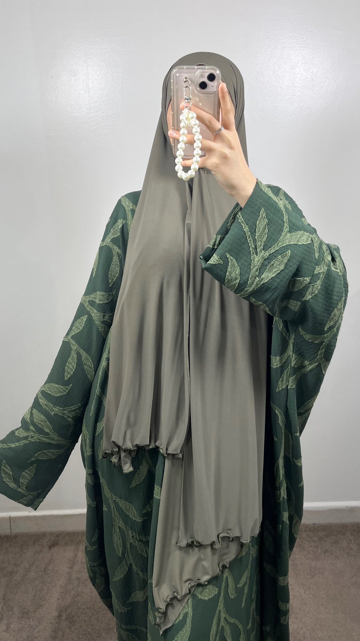 ABAYA FLOWER PATTERN KHAKI GREEN