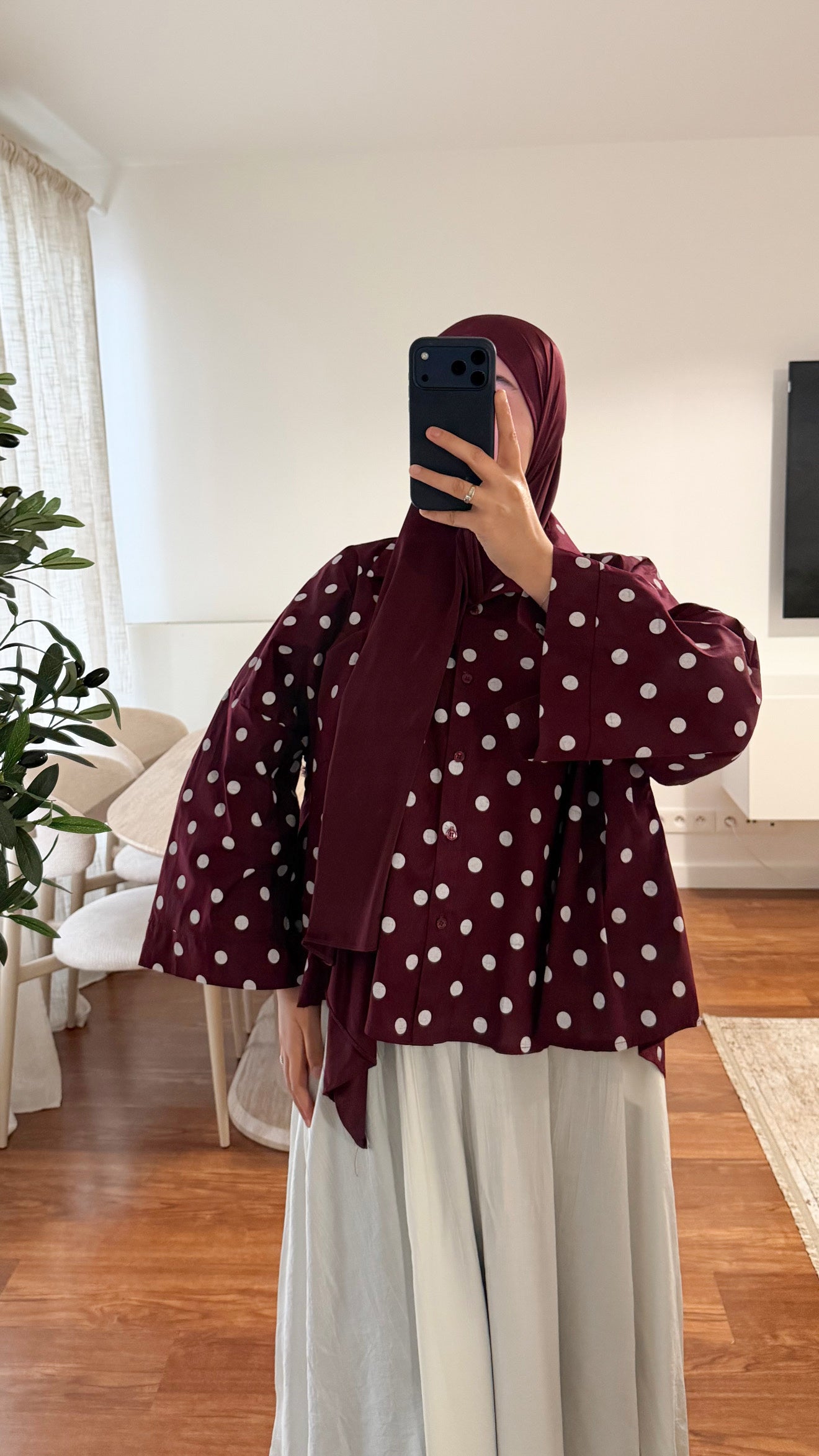 CHEMISE À POIS BORDEAU