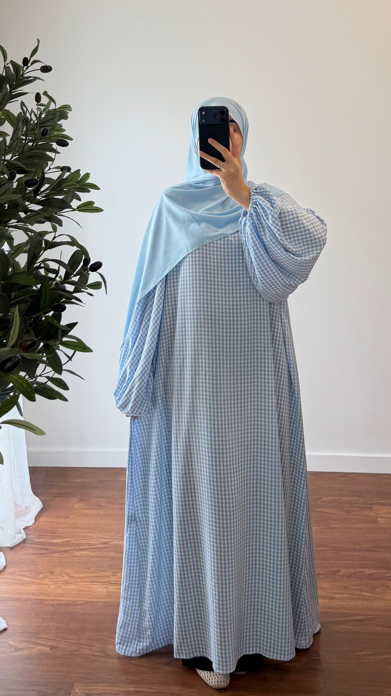 ABAYA VICHY BLEU CIEL
