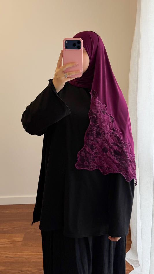 HIJAB JERSEY PREMIUM DENTELLE AUBERGINE