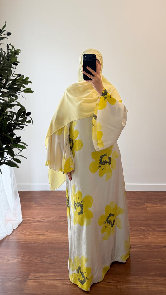ROBE MOTIF FLEUR JAUNE/BLANC