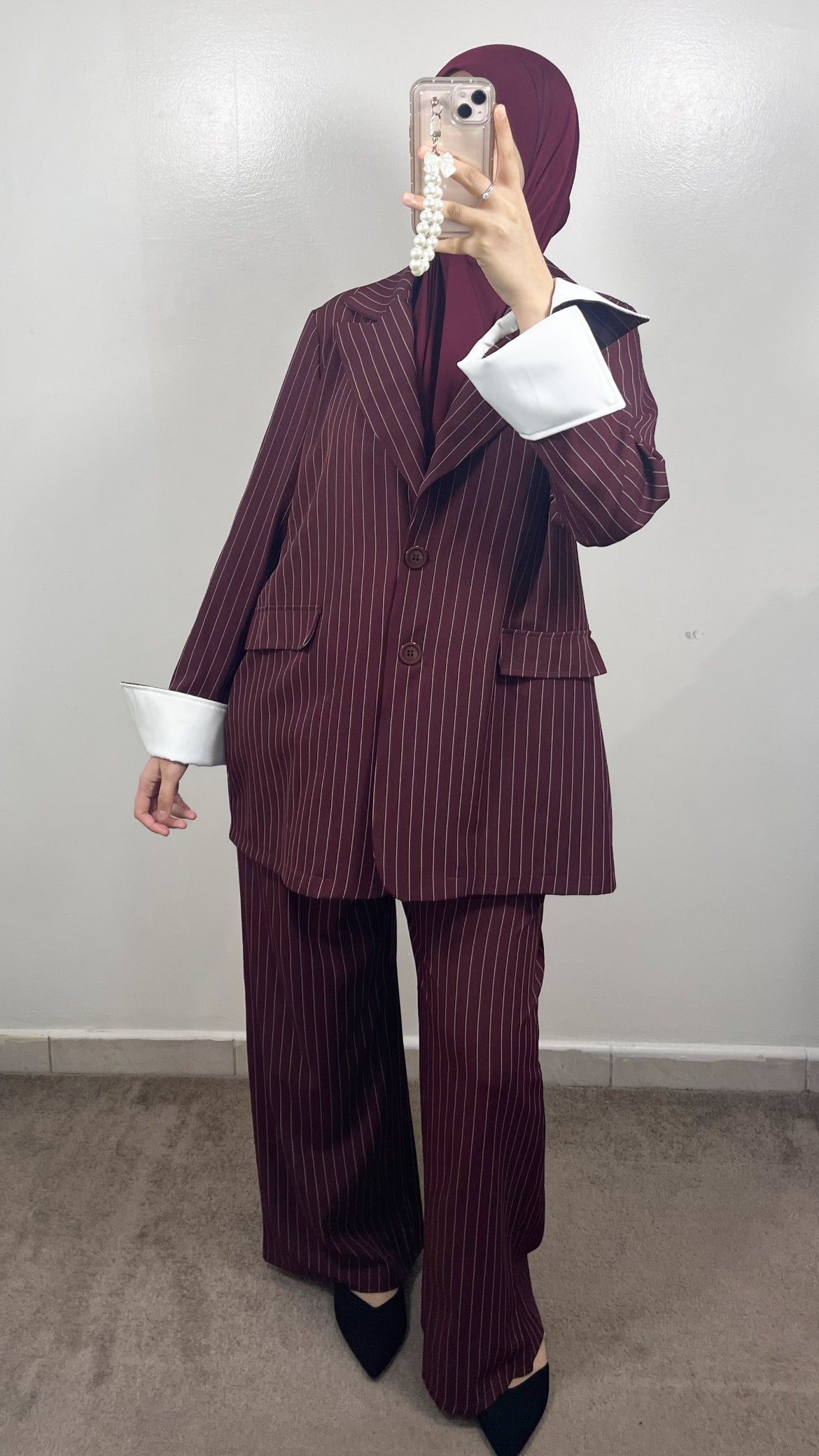 STRIPED BURGUNDY BLAZER SET