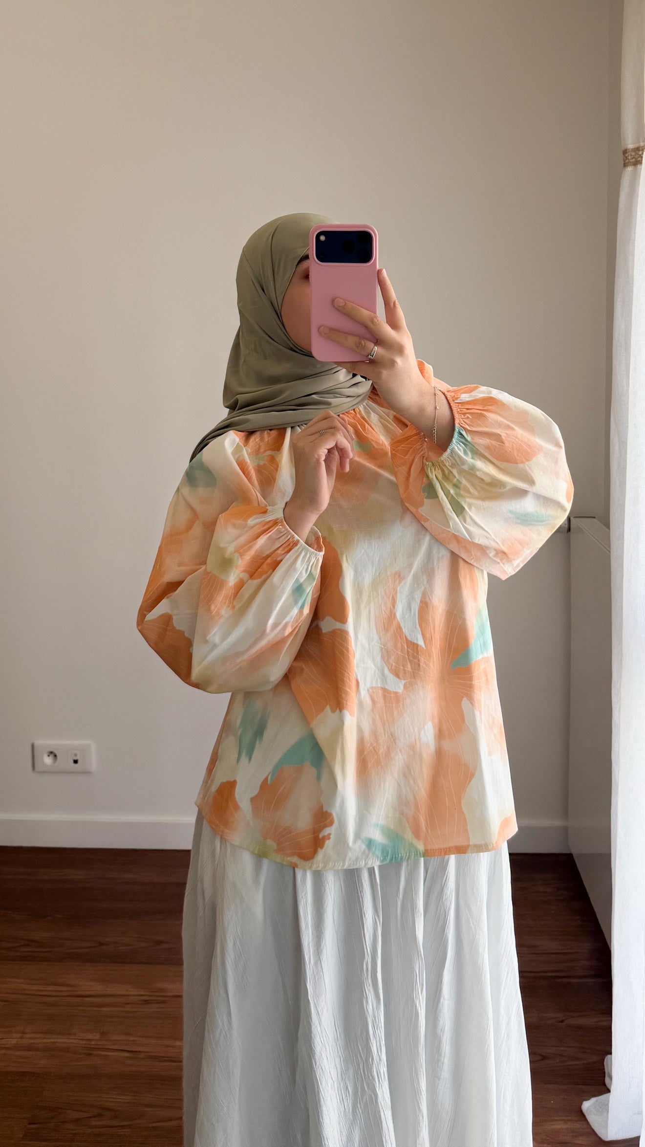 BLOUSE FLEURIE PÊCHE