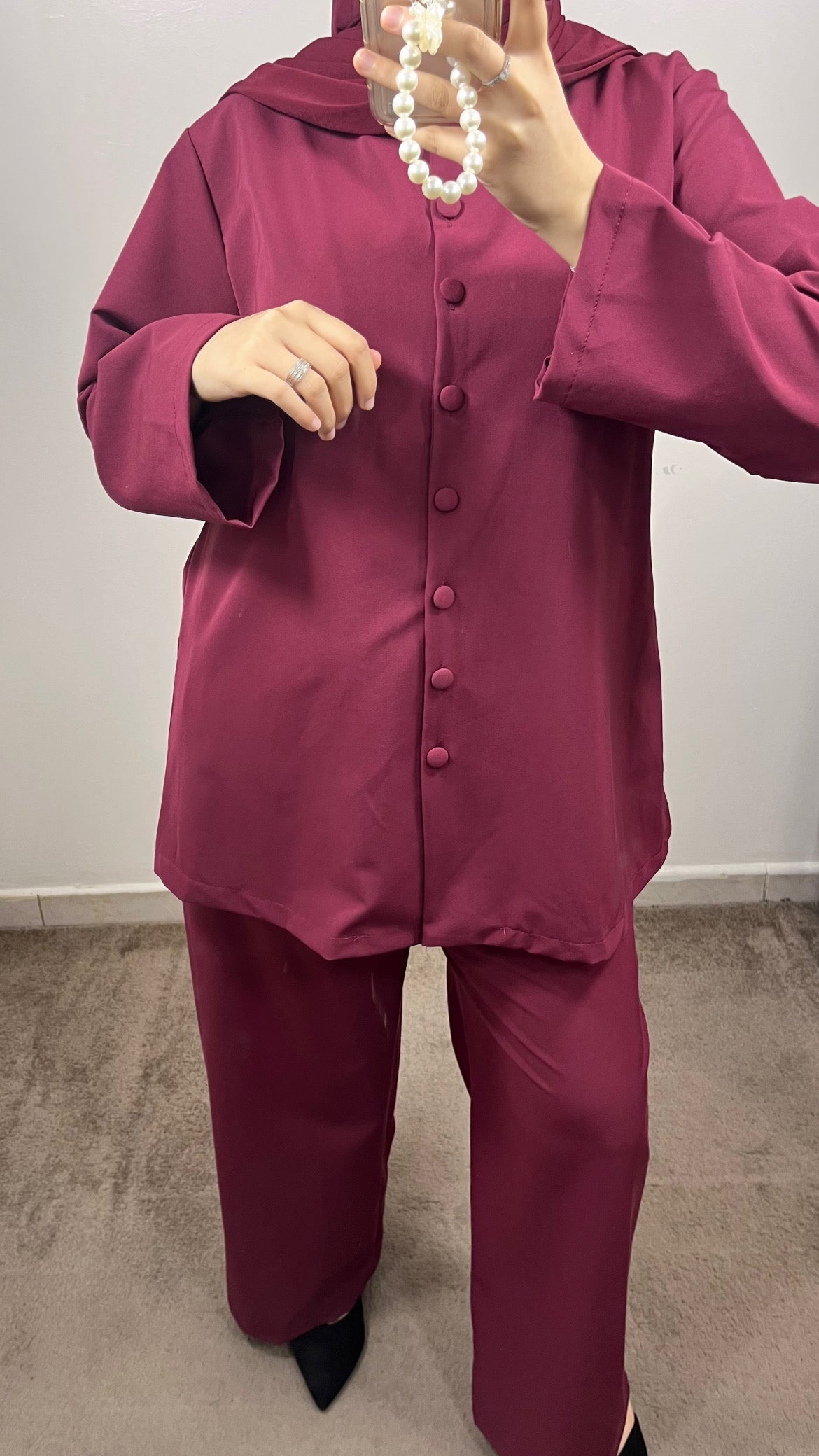BURGUNDY BUTTONED SET